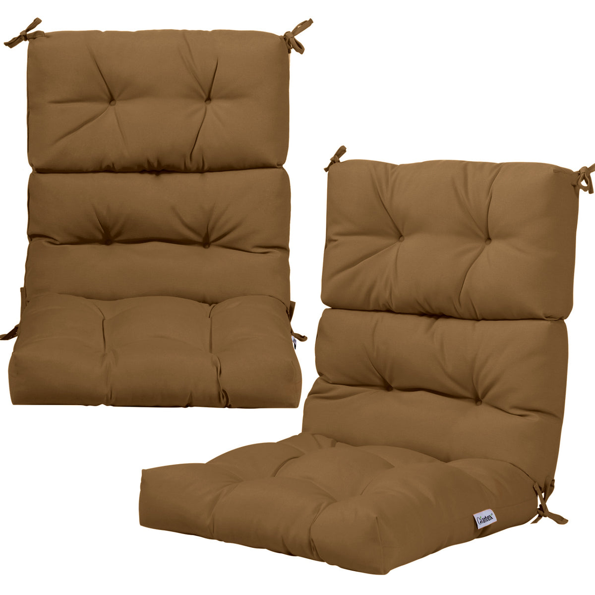 Set of 2 High Back Chair Cushion with Adjustable Height-Brown-Outdoor Furniture Accessories-DECOROLALA