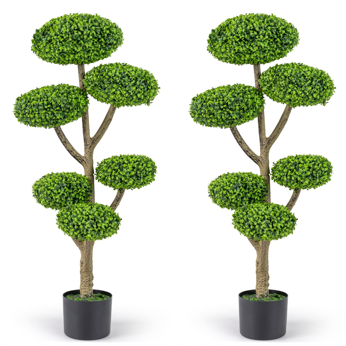 Set of 2 Indoor Outdoor 6 Balls Topiary Tree with Realistic Trunk and Weighted Cement-Filled Base-Artificial Plants-DECOROLALA