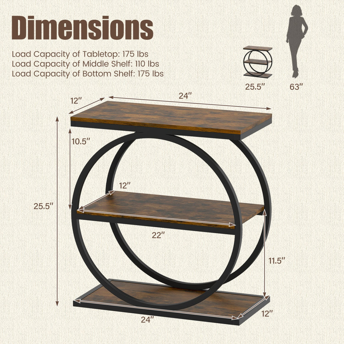 Set of 2 Industrial Faux Marble Side Table with Metal Frame for Small Spaces-Rustic Brown-End & Side Tables-DECOROLALA