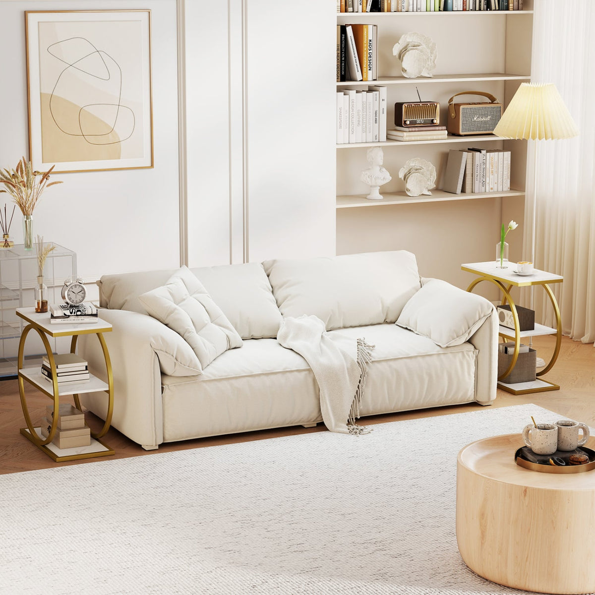 Set of 2 Industrial Faux Marble Side Table with Metal Frame for Small Spaces-White-End & Side Tables-DECOROLALA