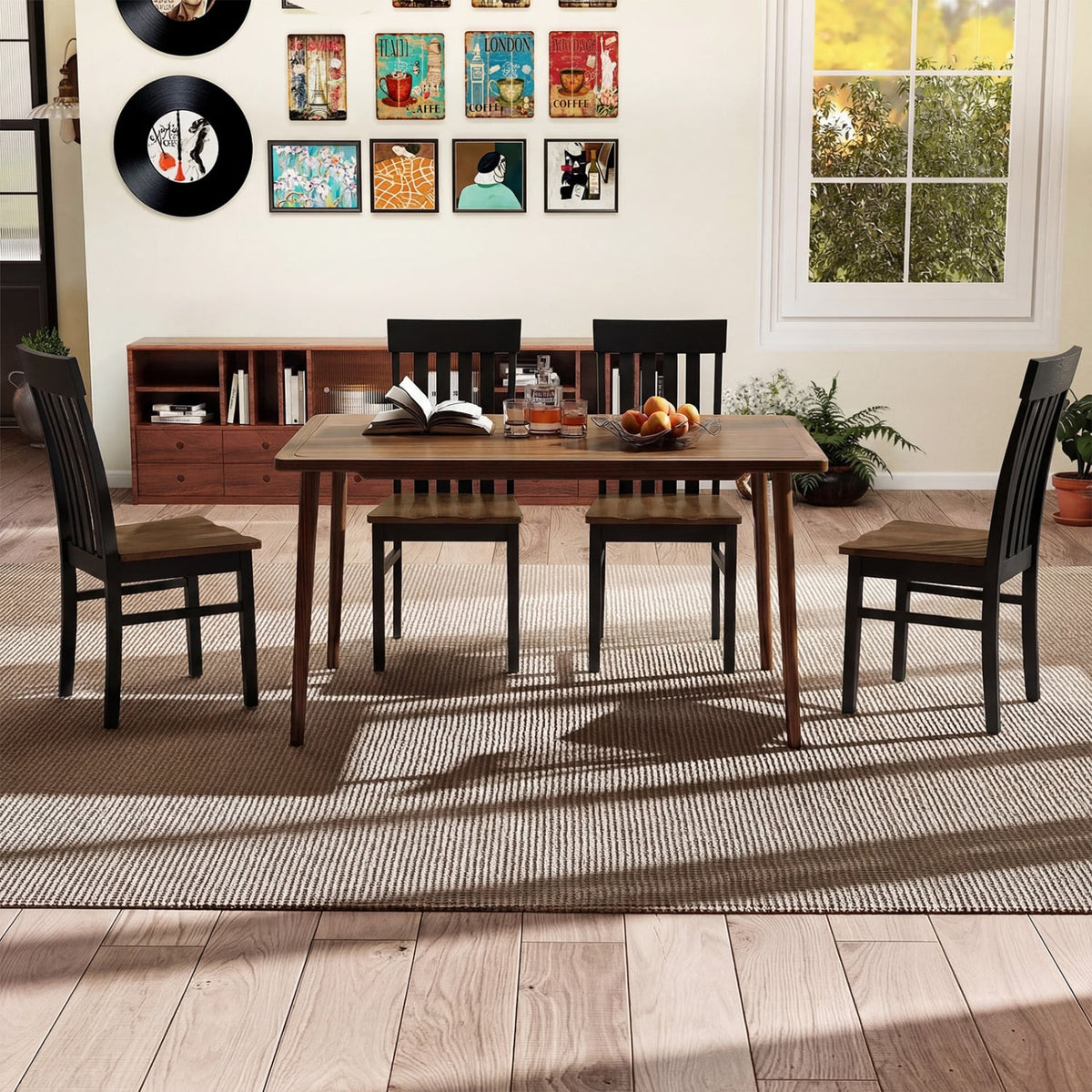Set of 2 Kitchen Armless Dining Chairs with Slatted High Backrests-Black-Dining Chairs-DECOROLALA