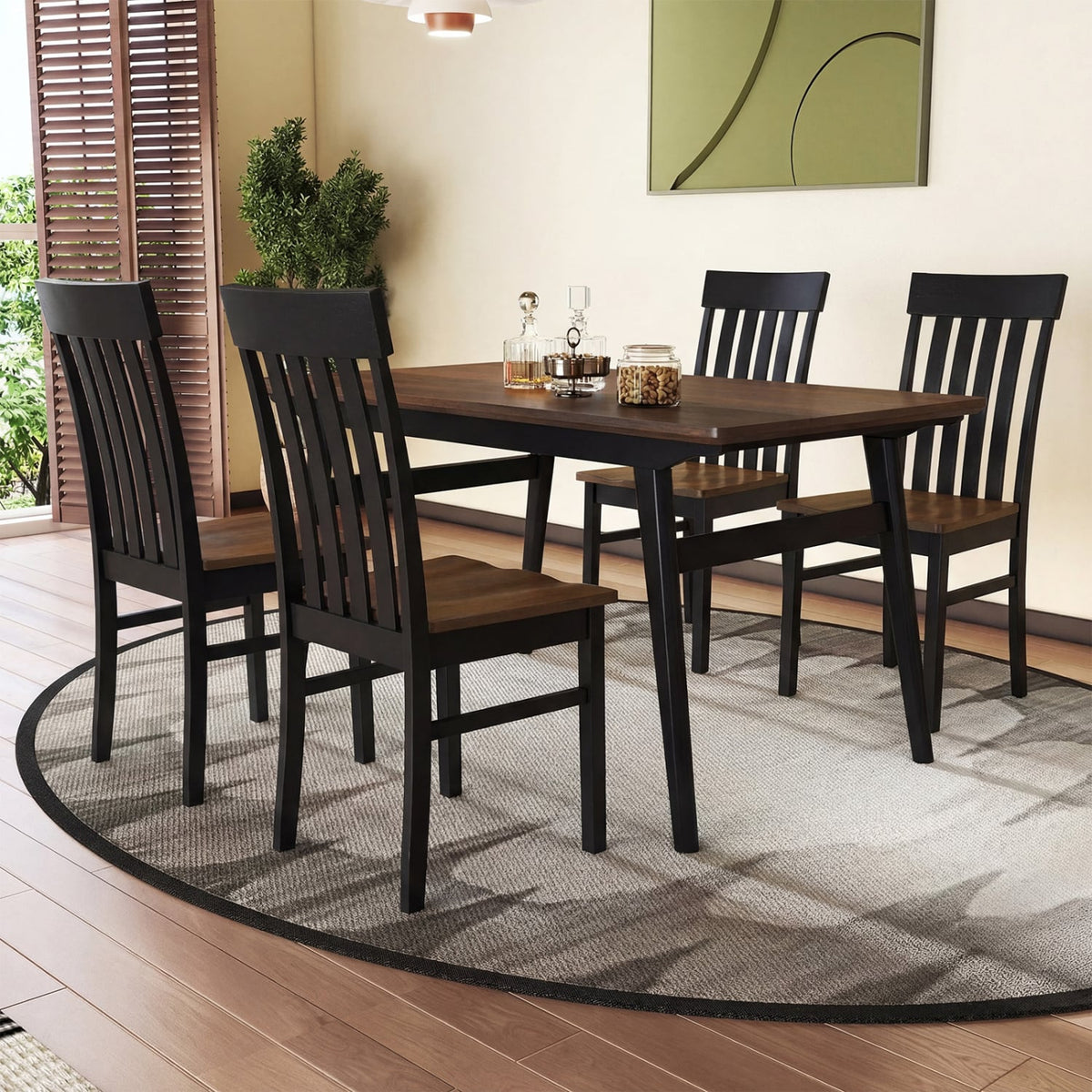 Set of 2 Kitchen Armless Dining Chairs with Slatted High Backrests-Black-Dining Chairs-DECOROLALA