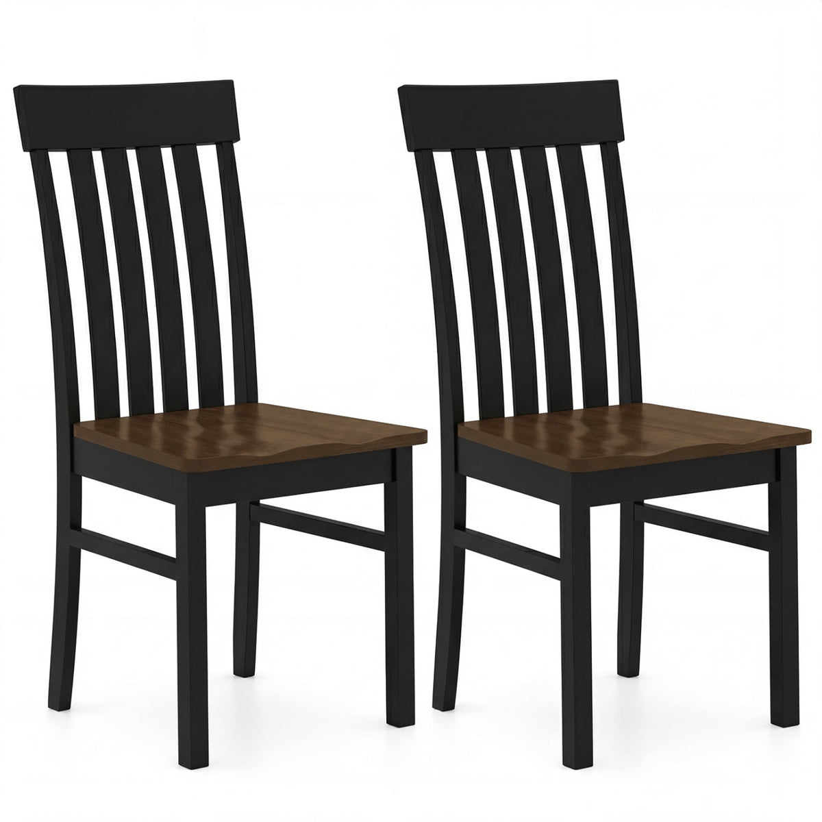 Set of 2 Kitchen Armless Dining Chairs with Slatted High Backrests-Black-Dining Chairs-DECOROLALA