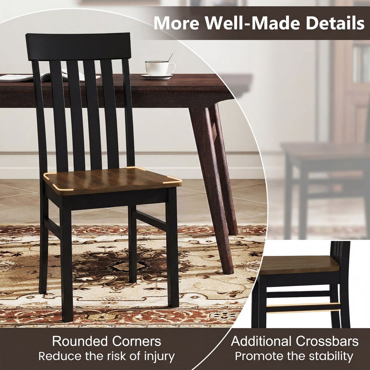 Set of 2 Kitchen Armless Dining Chairs with Slatted High Backrests-Black-Dining Chairs-DECOROLALA