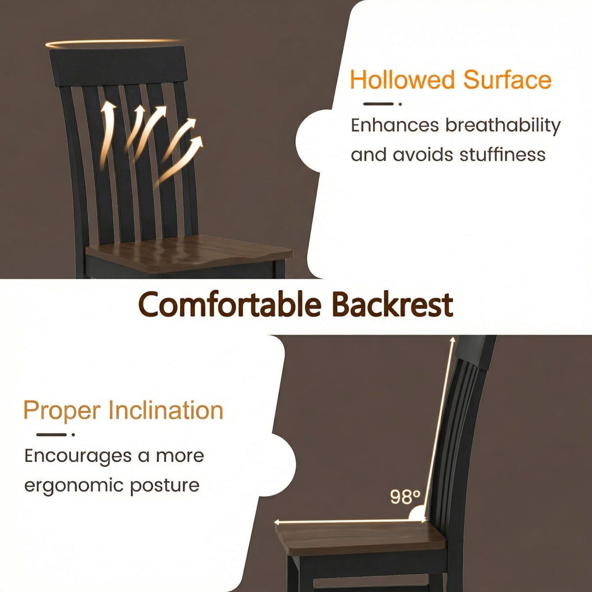 Set of 2 Kitchen Armless Dining Chairs with Slatted High Backrests-Black-Dining Chairs-DECOROLALA