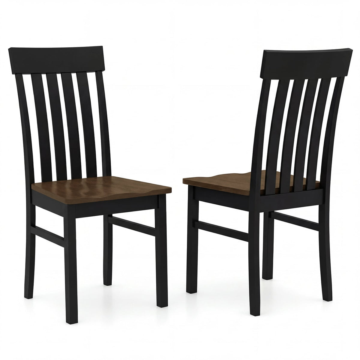 Set of 2 Kitchen Armless Dining Chairs with Slatted High Backrests-Black-Dining Chairs-DECOROLALA