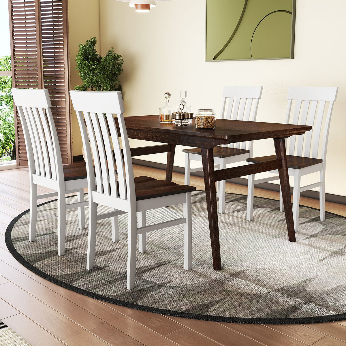 Set of 2 Kitchen Armless Dining Chairs with Slatted High Backrests-White-Dining Chairs-DECOROLALA