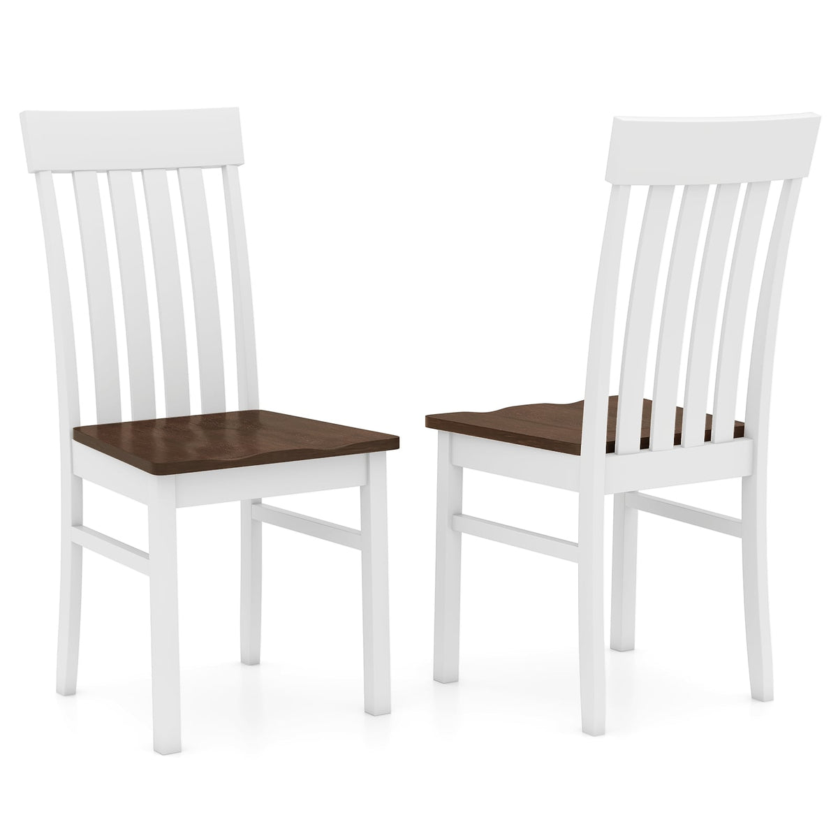 Set of 2 Kitchen Armless Dining Chairs with Slatted High Backrests-White-Dining Chairs-DECOROLALA