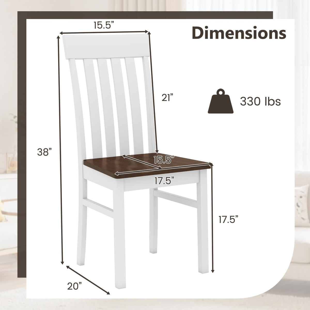 Set of 2 Kitchen Armless Dining Chairs with Slatted High Backrests-White-Dining Chairs-DECOROLALA