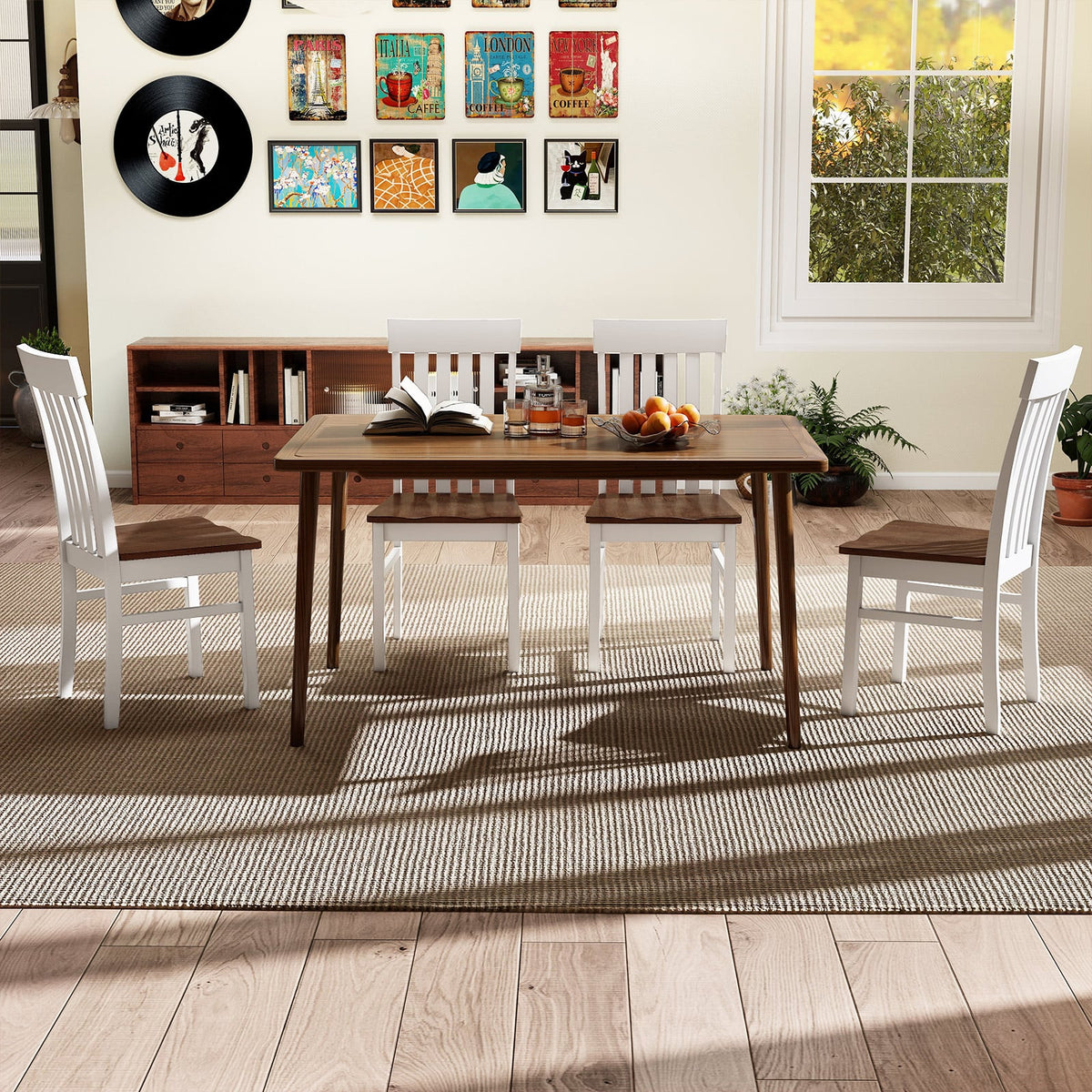 Set of 2 Kitchen Armless Dining Chairs with Slatted High Backrests-White-Dining Chairs-DECOROLALA