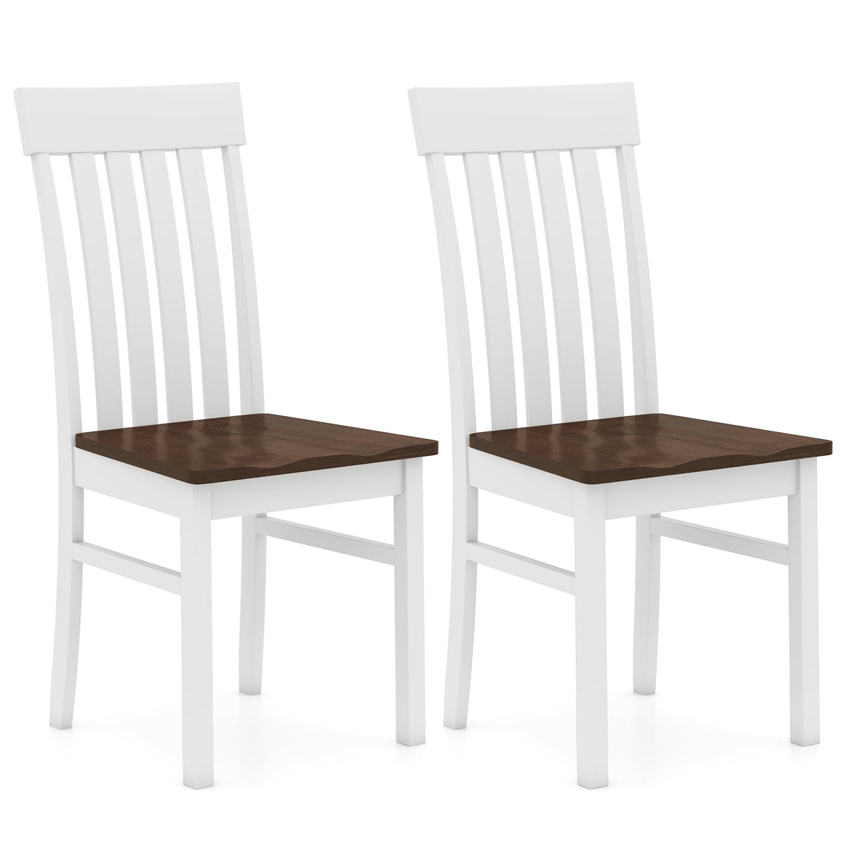 Set of 2 Kitchen Armless Dining Chairs with Slatted High Backrests-White-Dining Chairs-DECOROLALA