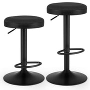 Set of 2 Kitchen Bar Stools with Height Adjustment Padded Seat and D-Shaped Footrest-Black-Bar Stools-DECOROLALA
