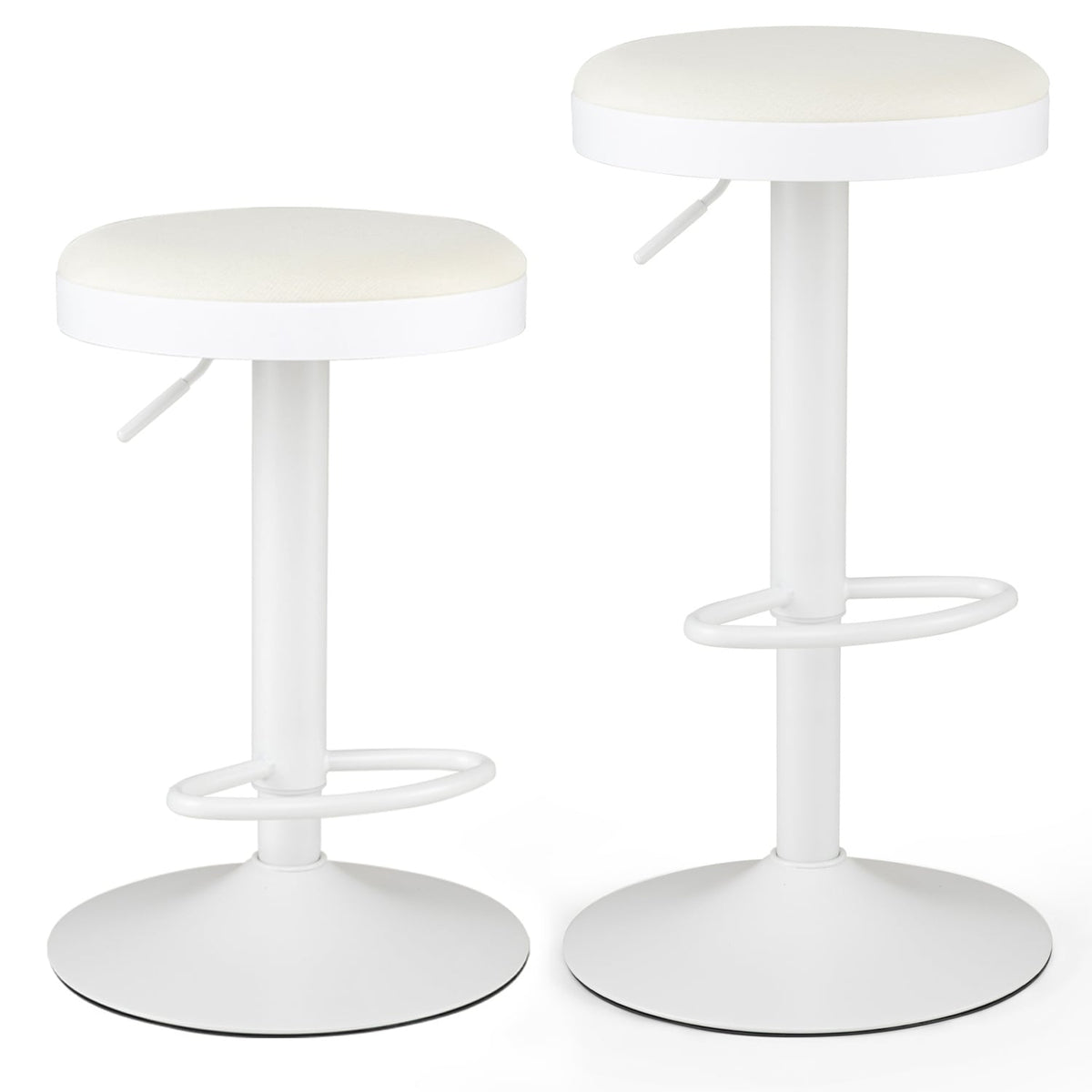 Set of 2 Kitchen Bar Stools with Height Adjustment Padded Seat and D-Shaped Footrest-White-Bar Stools-DECOROLALA
