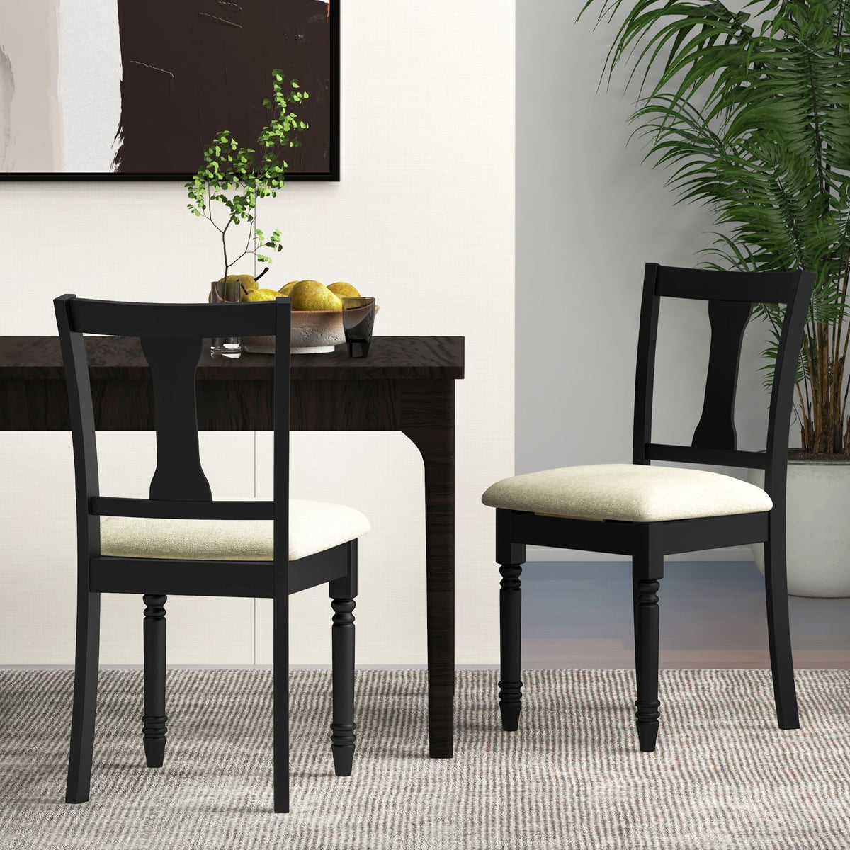 Set of 2 Kitchen Dining Chair with Linen Fabric and Storage Space-Black-Dining Chairs-DECOROLALA