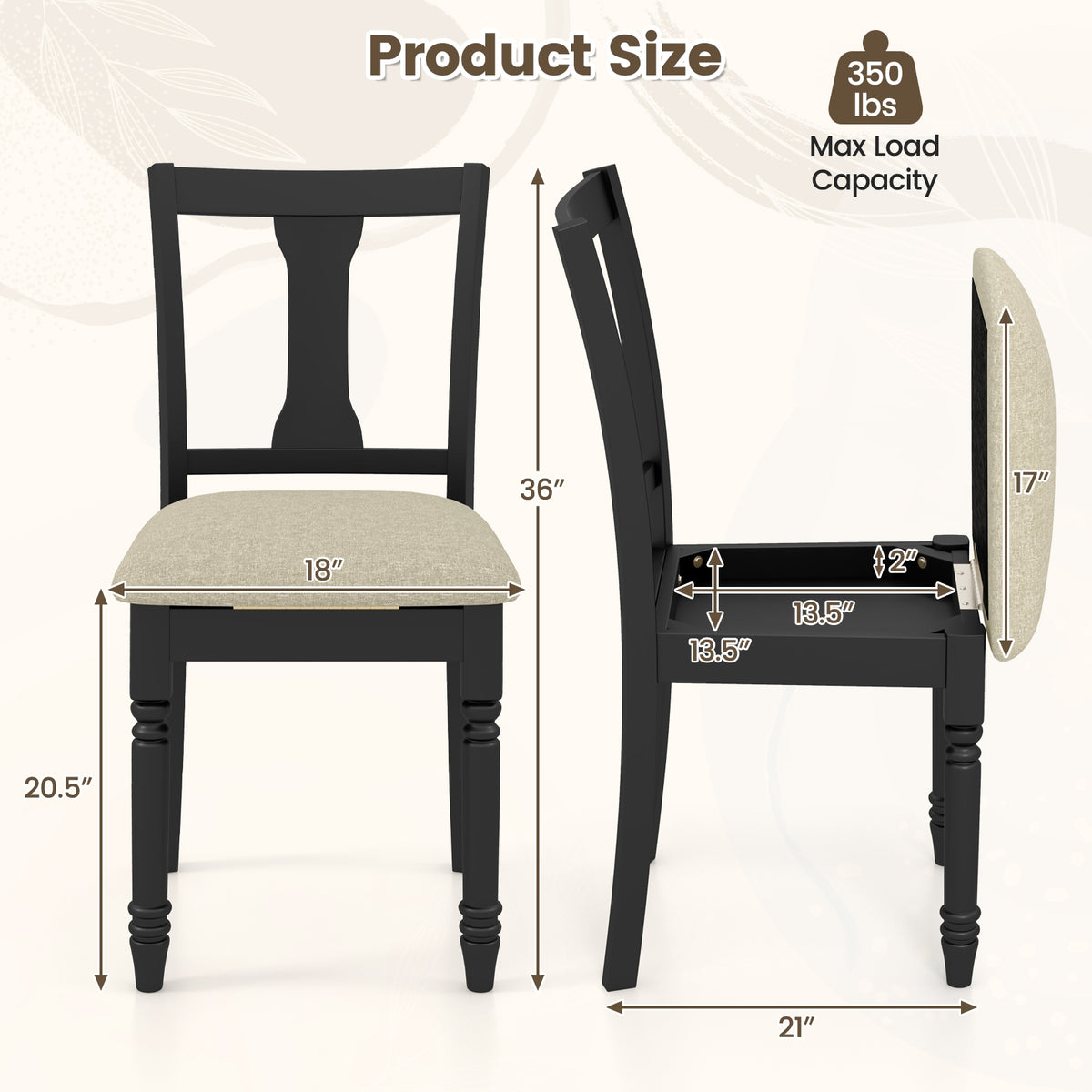 Set of 2 Kitchen Dining Chair with Linen Fabric and Storage Space-Black-Dining Chairs-DECOROLALA