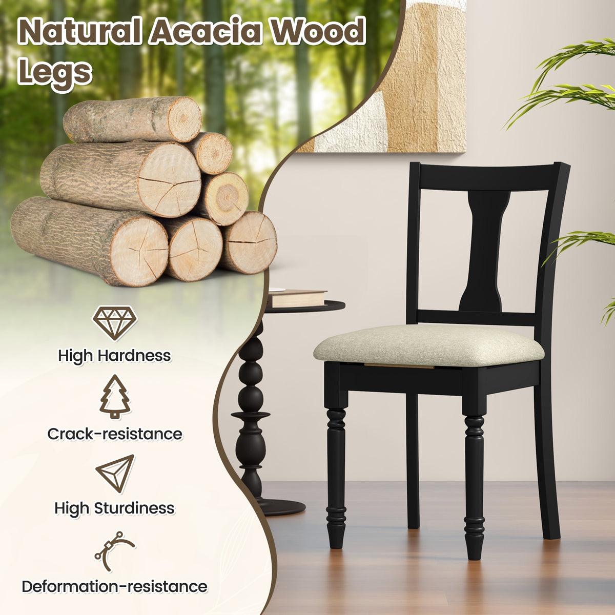 Set of 2 Kitchen Dining Chair with Linen Fabric and Storage Space-Black-Dining Chairs-DECOROLALA