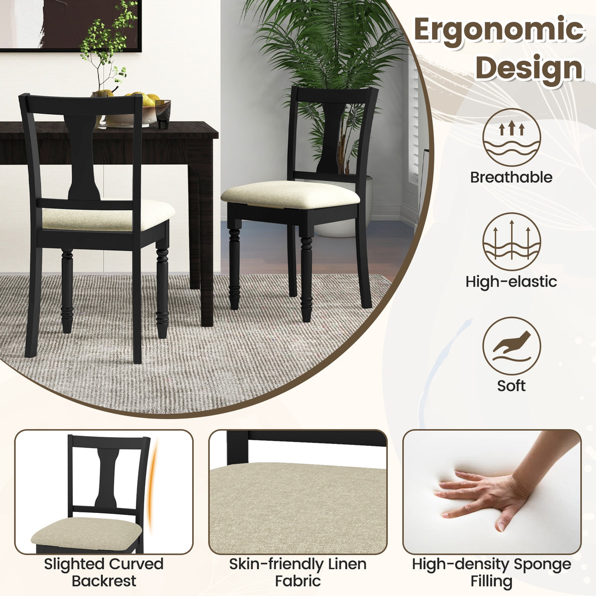 Set of 2 Kitchen Dining Chair with Linen Fabric and Storage Space-Black-Dining Chairs-DECOROLALA