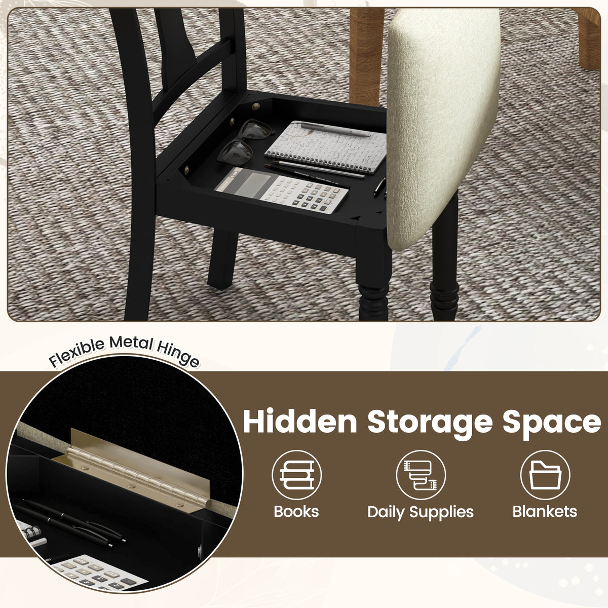 Set of 2 Kitchen Dining Chair with Linen Fabric and Storage Space-Black-Dining Chairs-DECOROLALA