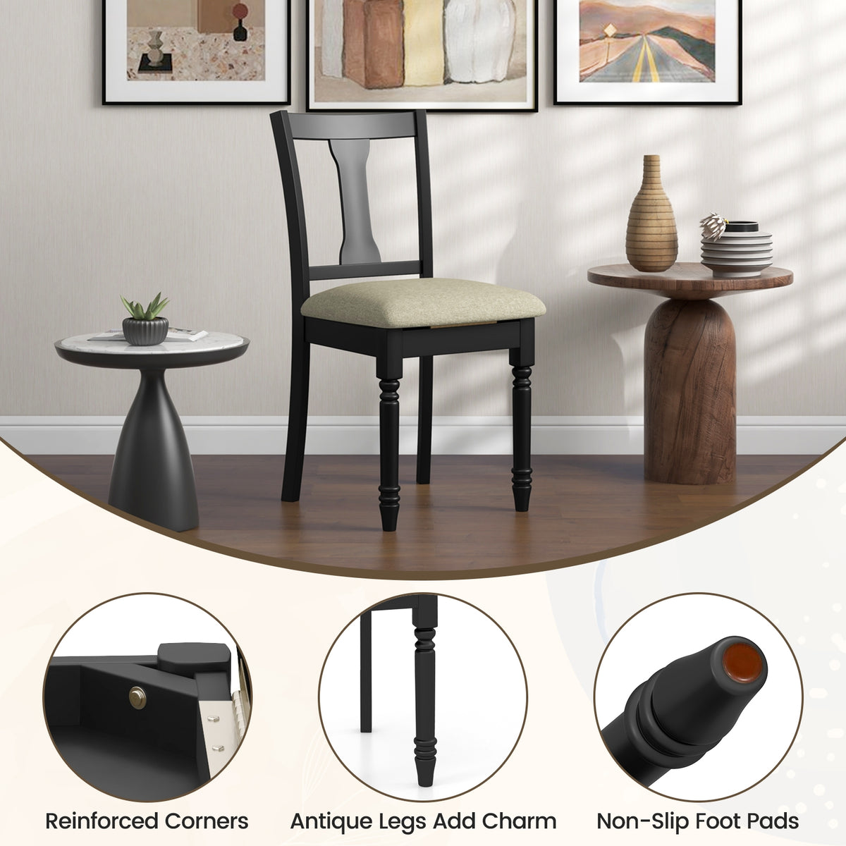 Set of 2 Kitchen Dining Chair with Linen Fabric and Storage Space-Black-Dining Chairs-DECOROLALA