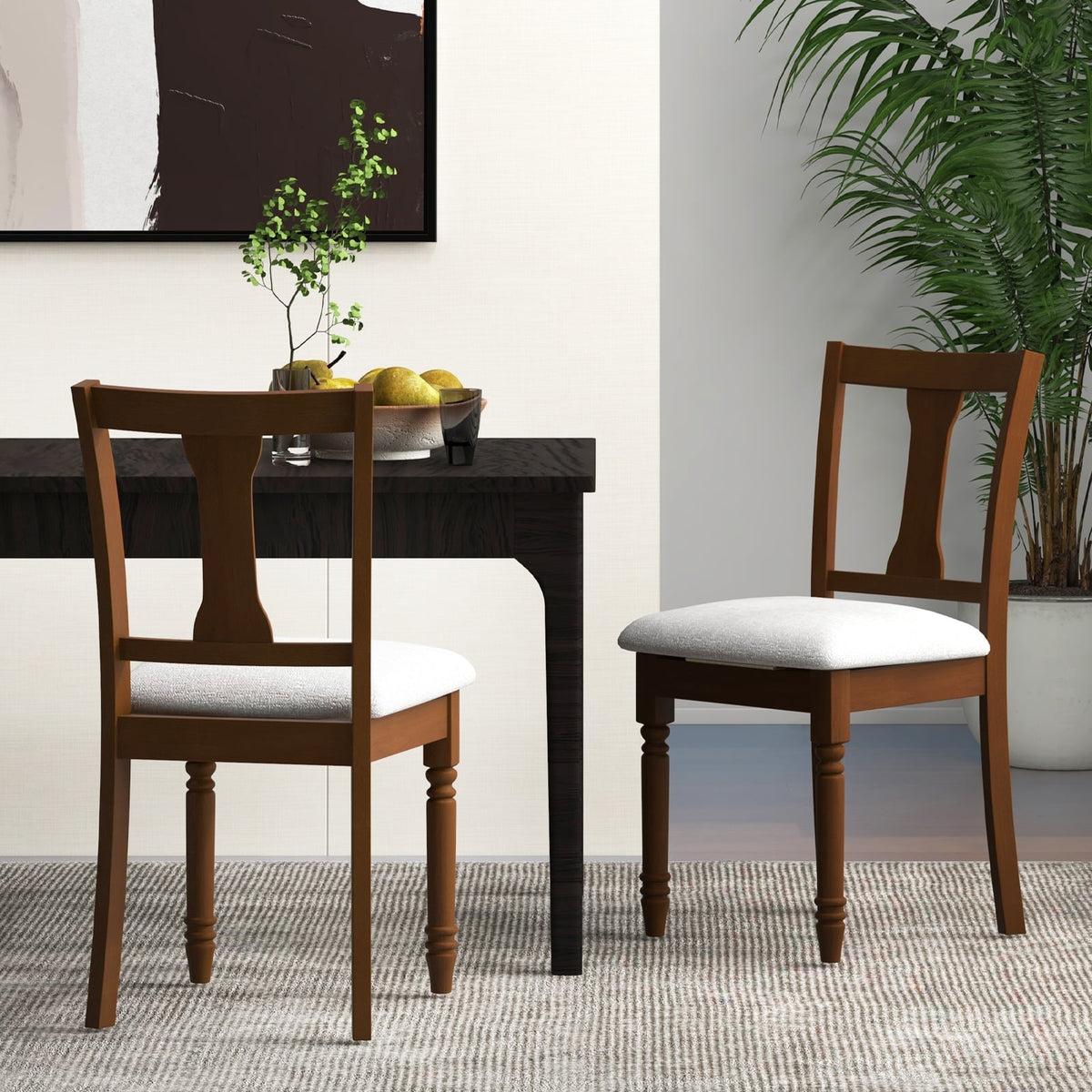 Set of 2 Kitchen Dining Chair with Linen Fabric and Storage Space-Brown-Dining Chairs-DECOROLALA