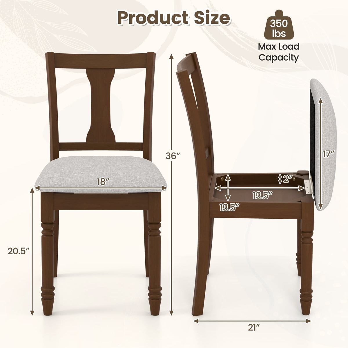 Set of 2 Kitchen Dining Chair with Linen Fabric and Storage Space-Brown-Dining Chairs-DECOROLALA
