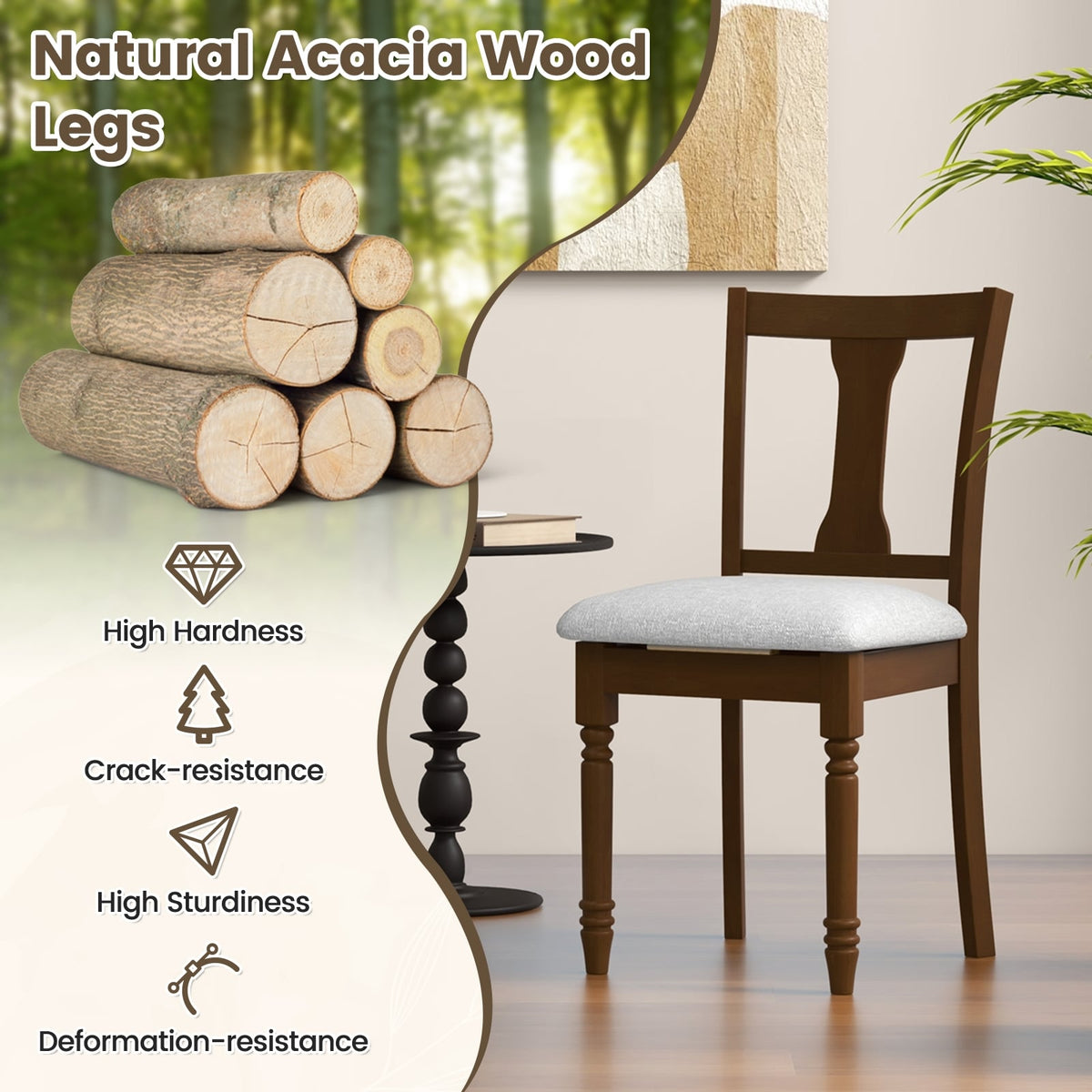 Set of 2 Kitchen Dining Chair with Linen Fabric and Storage Space-Brown-Dining Chairs-DECOROLALA