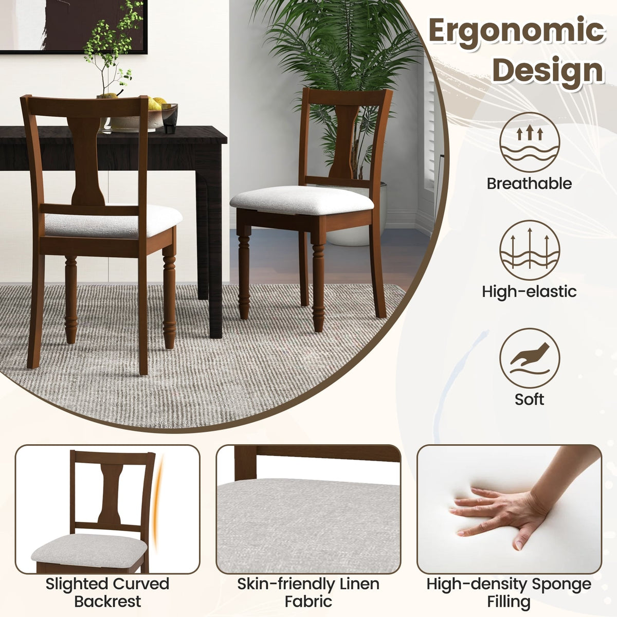 Set of 2 Kitchen Dining Chair with Linen Fabric and Storage Space-Brown-Dining Chairs-DECOROLALA