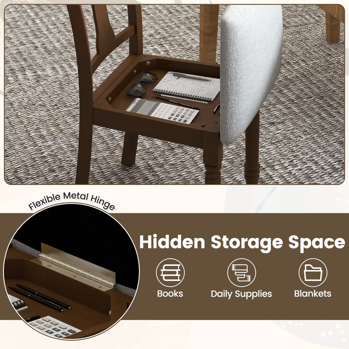 Set of 2 Kitchen Dining Chair with Linen Fabric and Storage Space-Brown-Dining Chairs-DECOROLALA