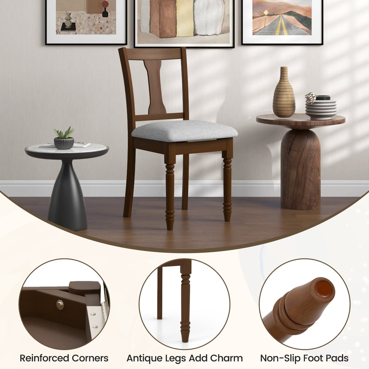 Set of 2 Kitchen Dining Chair with Linen Fabric and Storage Space-Brown-Dining Chairs-DECOROLALA