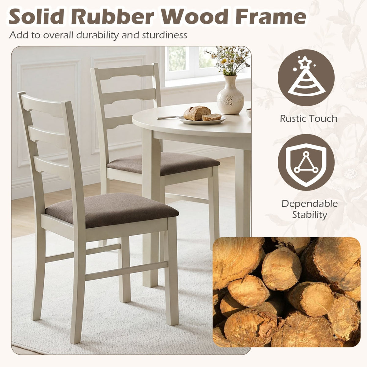 Set of 2 Linen Style Upholstered Dining Chairs with Wood Frames-White-Dining Chairs-DECOROLALA