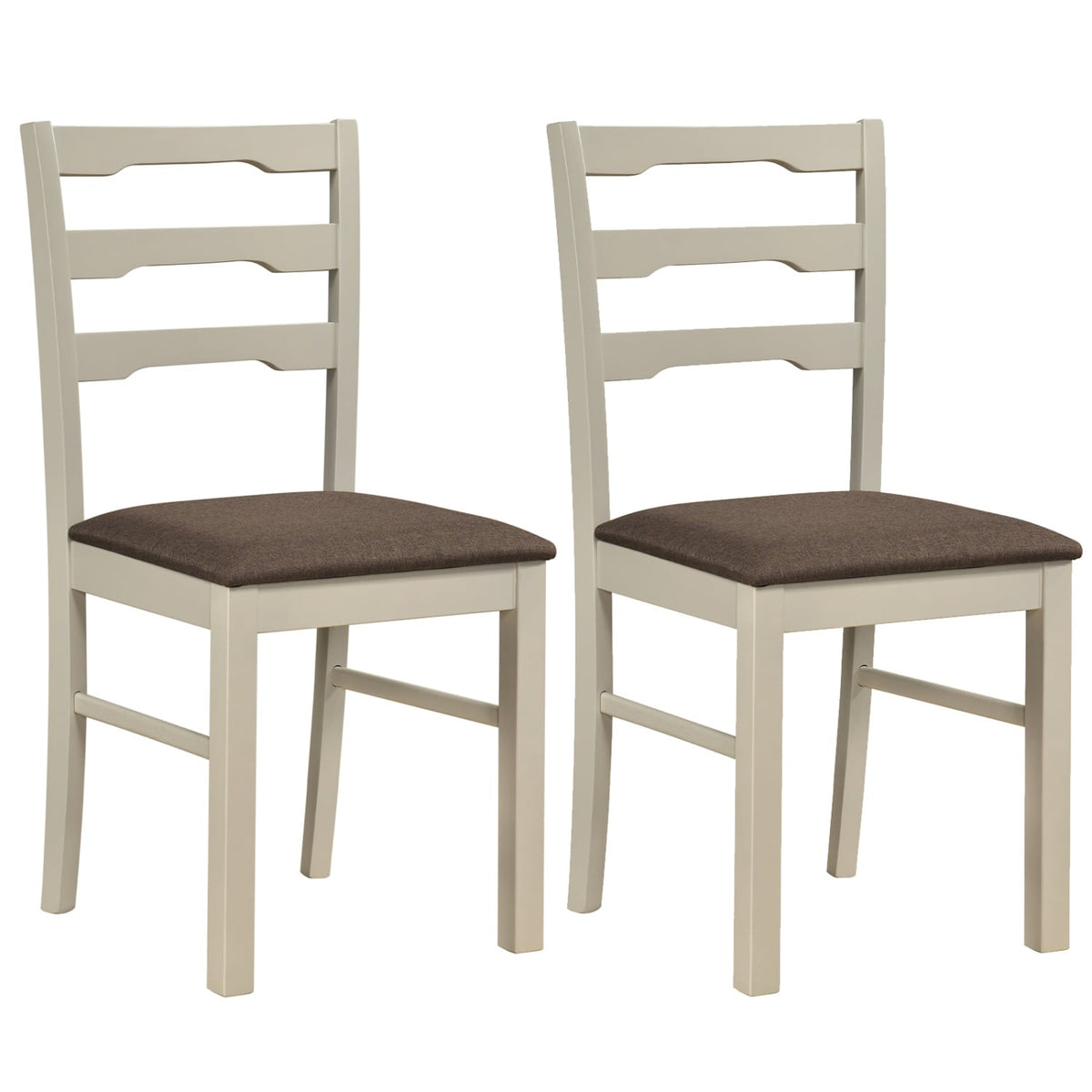 Set of 2 Linen Style Upholstered Dining Chairs with Wood Frames-White-Dining Chairs-DECOROLALA