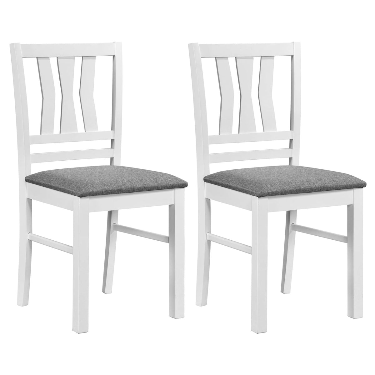 Set of 2 Linen Style Upholstered Kitchen Chairs with Wood Frames-White-Dining Chairs-DECOROLALA