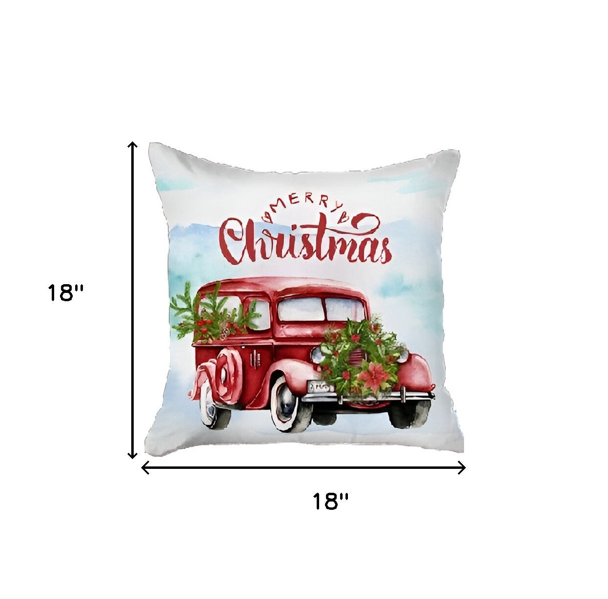 Set of 2 Merry Christmas Vintage Red Car Throw Pillows-Accent Throw Pillows-DECOROLALA