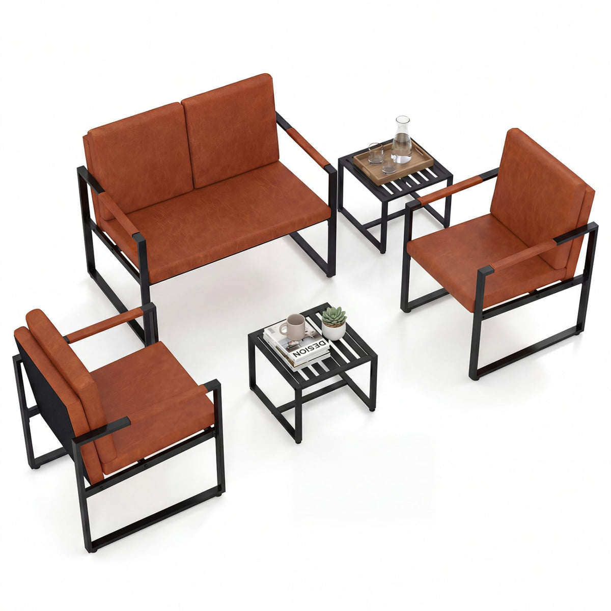 Set of 2 Metal End Tables with Slatted Tabletop-Black-End & Side Tables-DECOROLALA