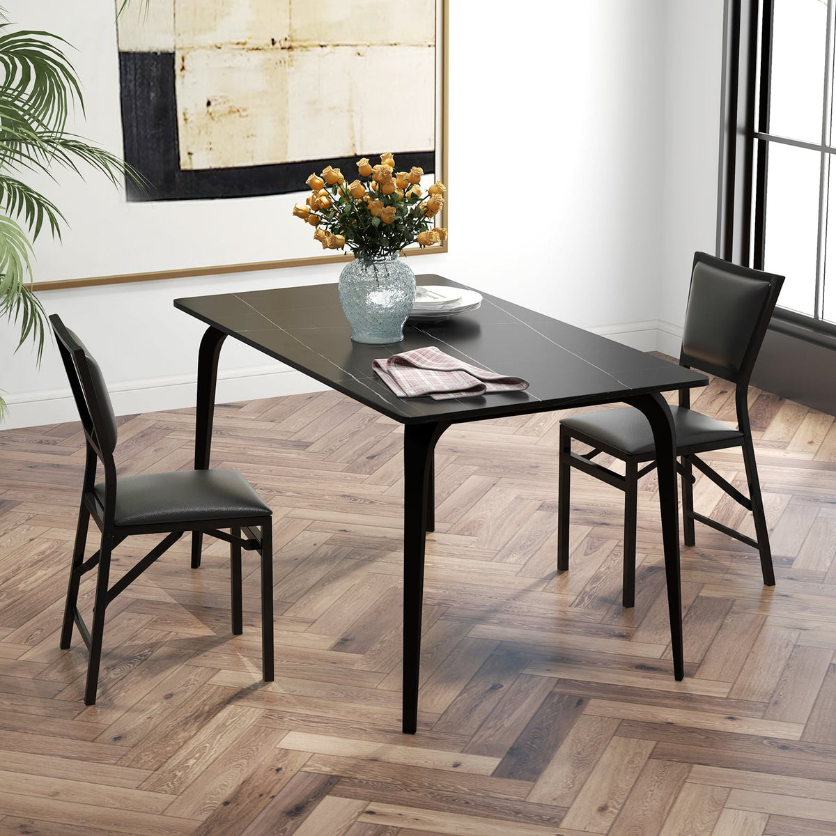 Set of 2 Metal Folding Dining Chair with Space Saving Design-Dining Chairs-DECOROLALA