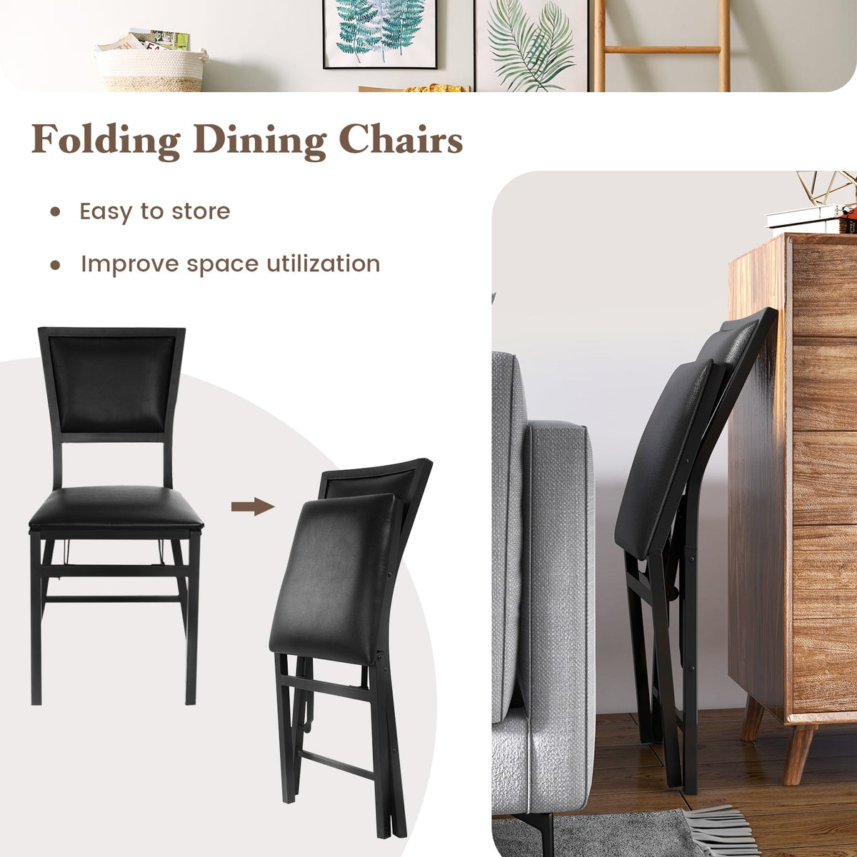 Set of 2 Metal Folding Dining Chair with Space Saving Design-Dining Chairs-DECOROLALA