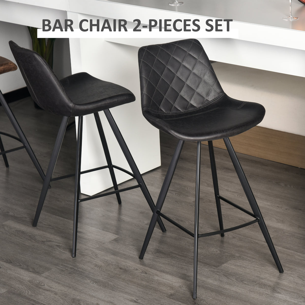 Set of 2 Microfiber Bar Stools - Black Metal Legs-Home Furnishings > Kitchen & Dining Furniture > Bar Stools-DECOROLALA