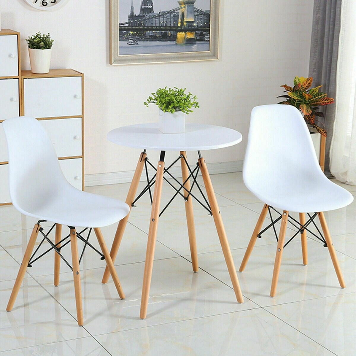 Set of 2 Mid-Century Modern DSW Dining Side Chair-Beige-Dining Chairs-DECOROLALA