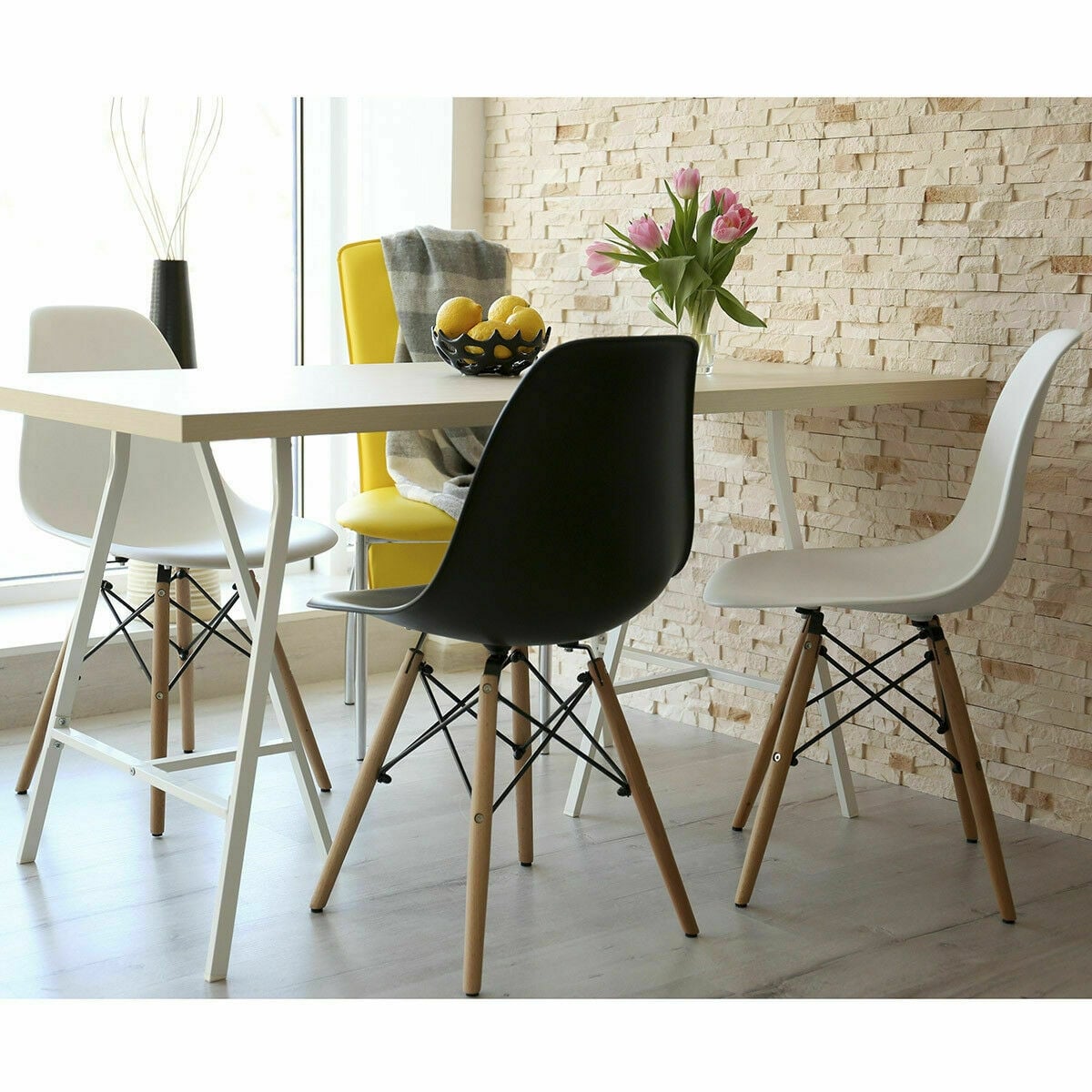 Set of 2 Mid-Century Modern DSW Dining Side Chair-Beige-Dining Chairs-DECOROLALA