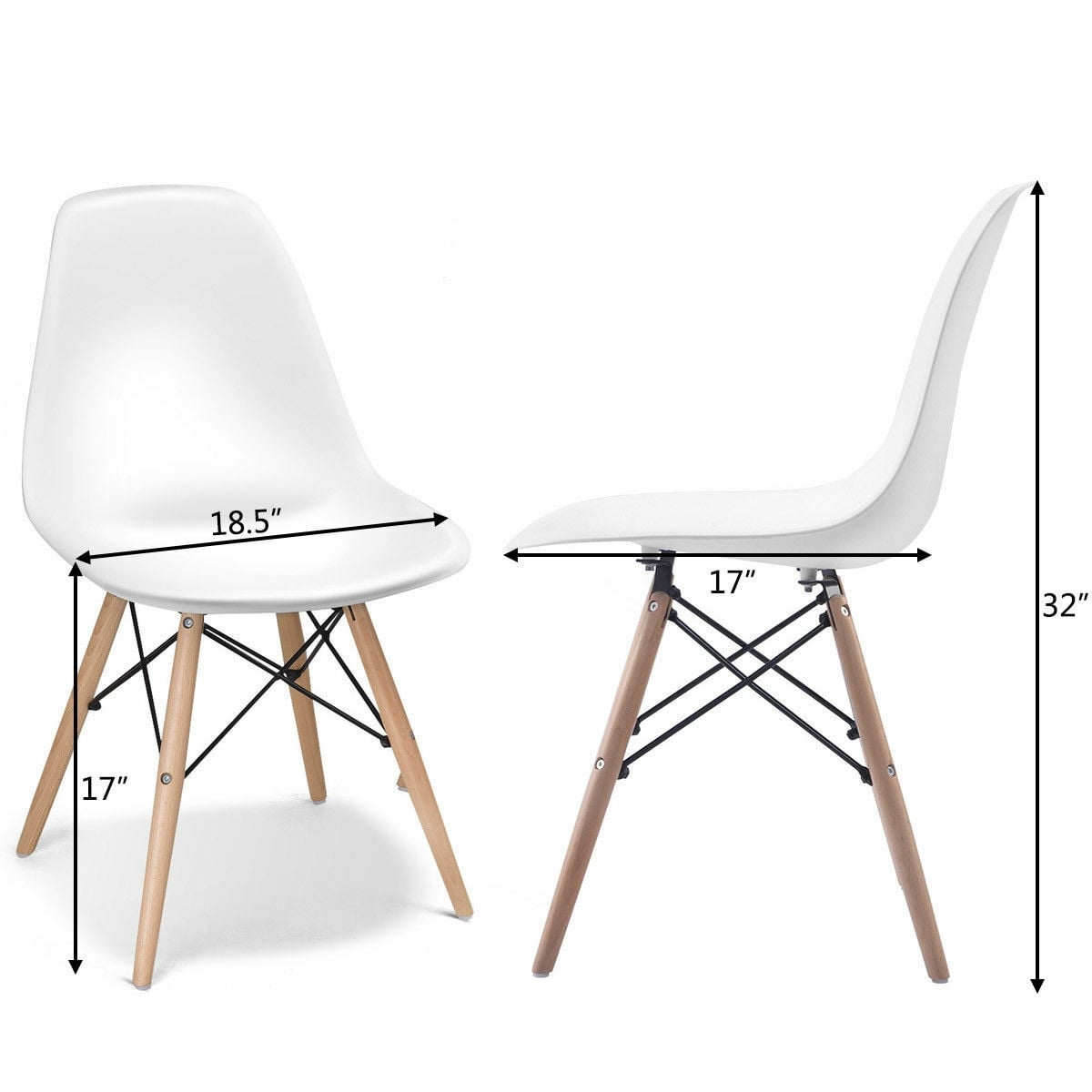 Set of 2 Mid-Century Modern DSW Dining Side Chair-Beige-Dining Chairs-DECOROLALA