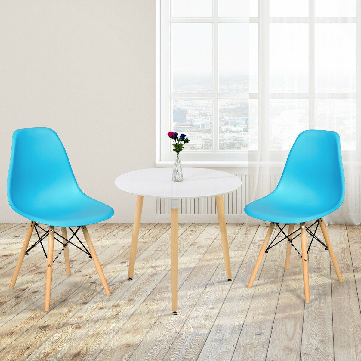 Set of 2 Mid-Century Modern DSW Dining Side Chair-Blue-Dining Chairs-DECOROLALA