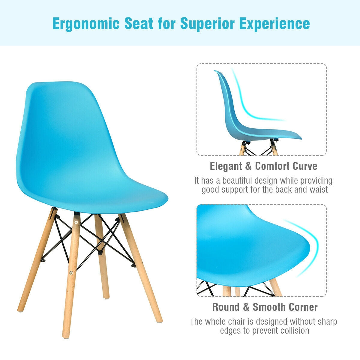 Set of 2 Mid-Century Modern DSW Dining Side Chair-Blue-Dining Chairs-DECOROLALA