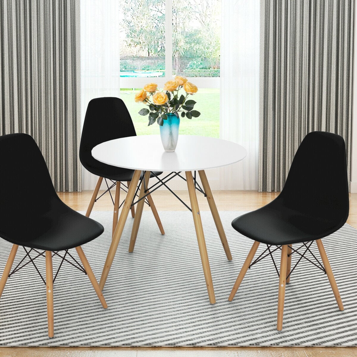 Set of 2 Mid-Century Modern DSW Dining Side Chair-Dark Black-Dining Chairs-DECOROLALA