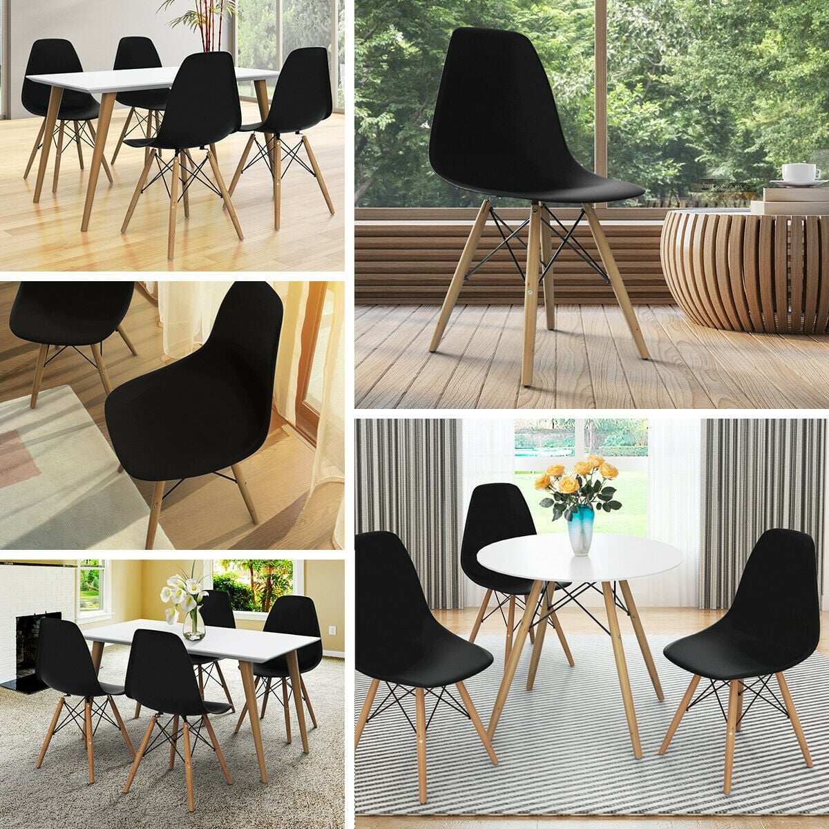 Set of 2 Mid-Century Modern DSW Dining Side Chair-Dark Black-Dining Chairs-DECOROLALA