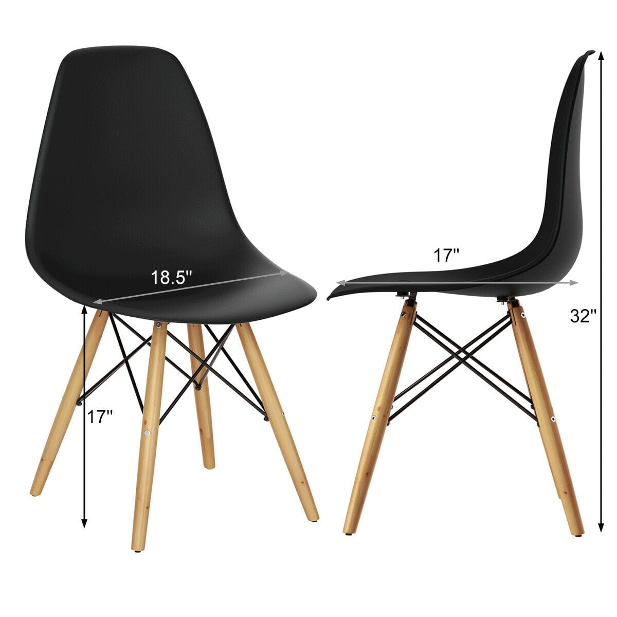 Set of 2 Mid-Century Modern DSW Dining Side Chair-Dark Black-Dining Chairs-DECOROLALA