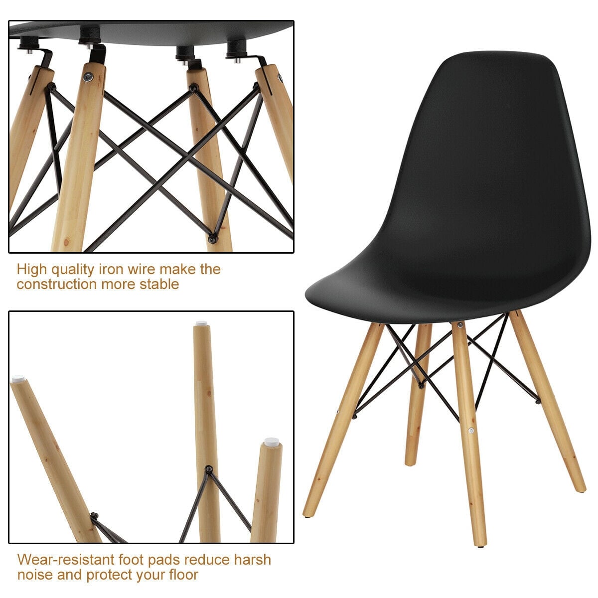 Set of 2 Mid-Century Modern DSW Dining Side Chair-Dark Black-Dining Chairs-DECOROLALA