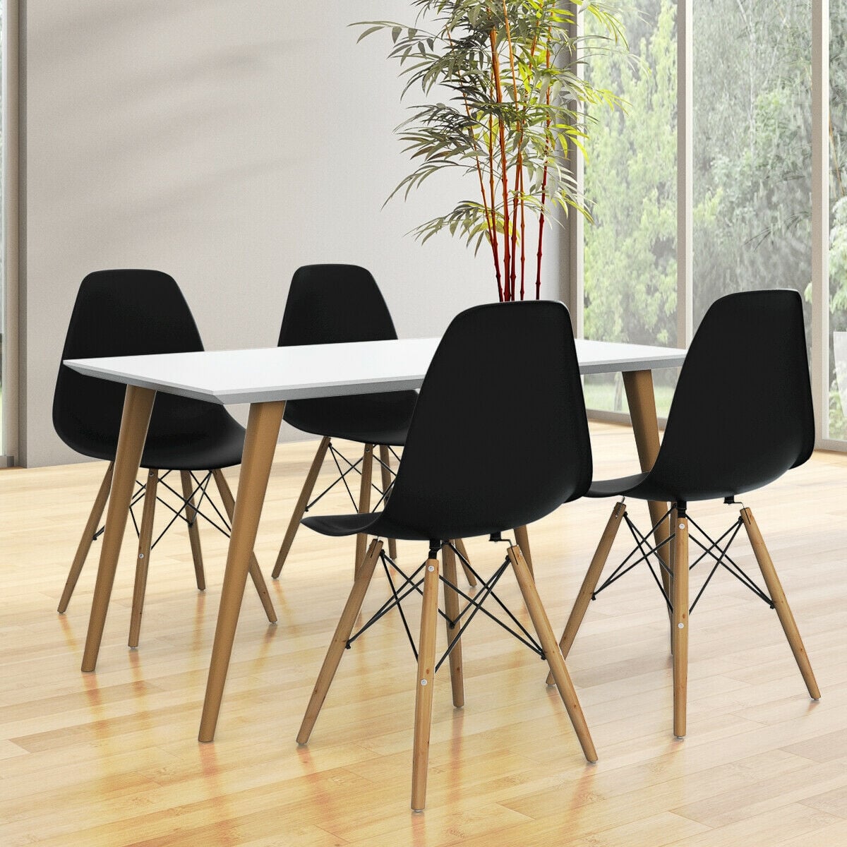 Set of 2 Mid-Century Modern DSW Dining Side Chair-Dark Black-Dining Chairs-DECOROLALA