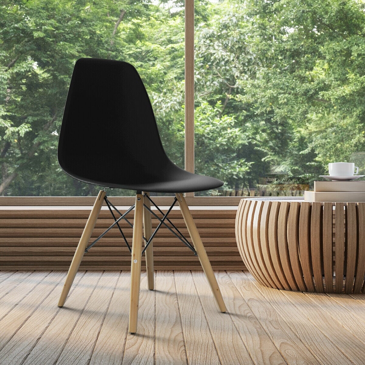 Set of 2 Mid-Century Modern DSW Dining Side Chair-Dark Black-Dining Chairs-DECOROLALA
