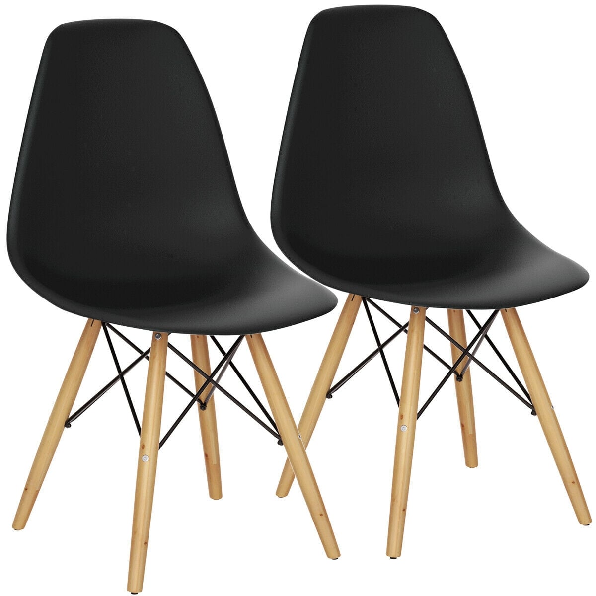 Set of 2 Mid-Century Modern DSW Dining Side Chair-Dark Black-Dining Chairs-DECOROLALA