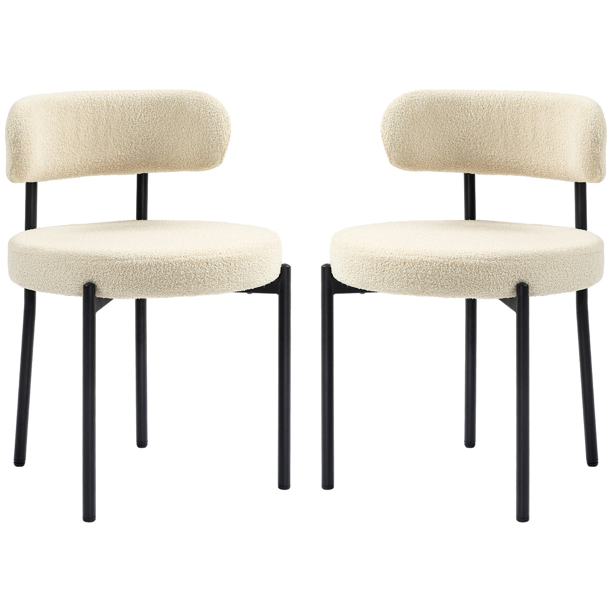 Set of 2 Modern Dining Chairs - Beige Berber Fleece & Steel Legs-Dining Chairs-DECOROLALA